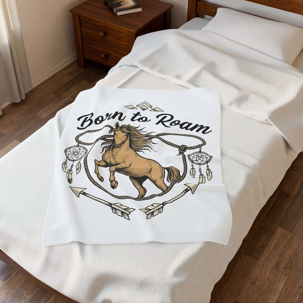 Horse Illustration Blanket Cowgirl Ranch Gift Women Tribal Blanket Stallion Blanket Cowboy Fan Rodeo Blanket Farm Graphic Retro Charm Blanket