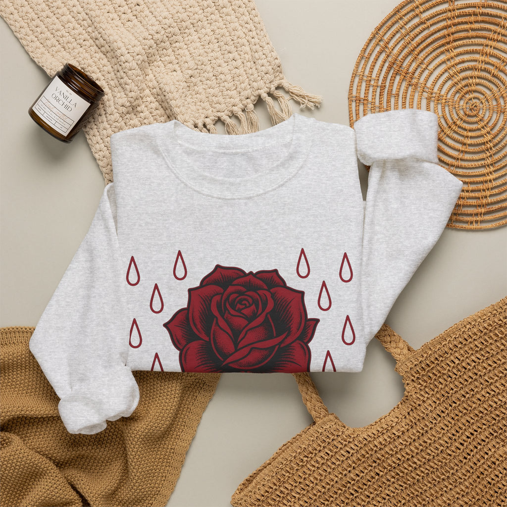 Rose Flower Cowgirl Floral Gift Tattoo Flower Rodeo Fan Ink Floral Vintage Raindrops Sweatshirt