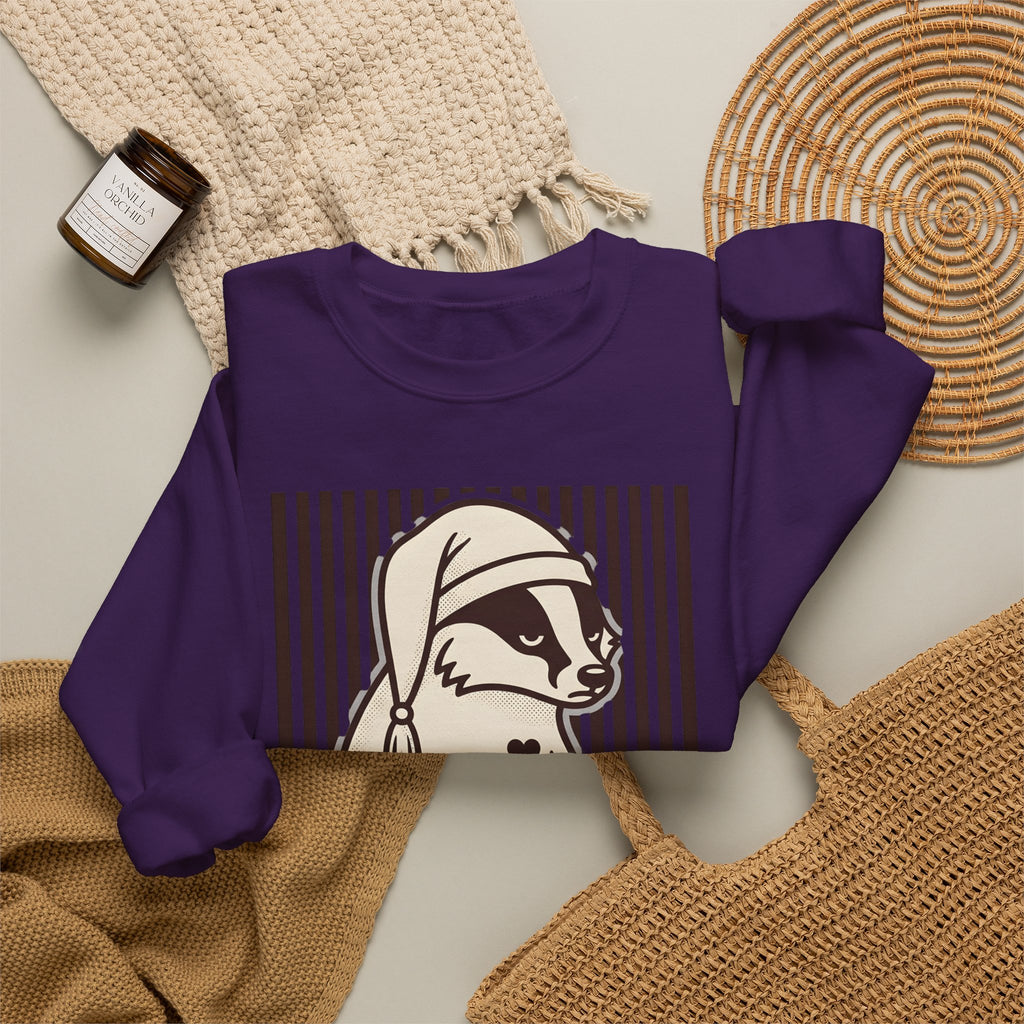 Dozing Badger Sweatshirt Funny Mammal Gift Women Cartoon Sweatshirt Badger Sweatshirt Humor Fan Comic Sweatshirt Wildlife Graphic Hand Drawn Bedtime Hat Sweatshirt