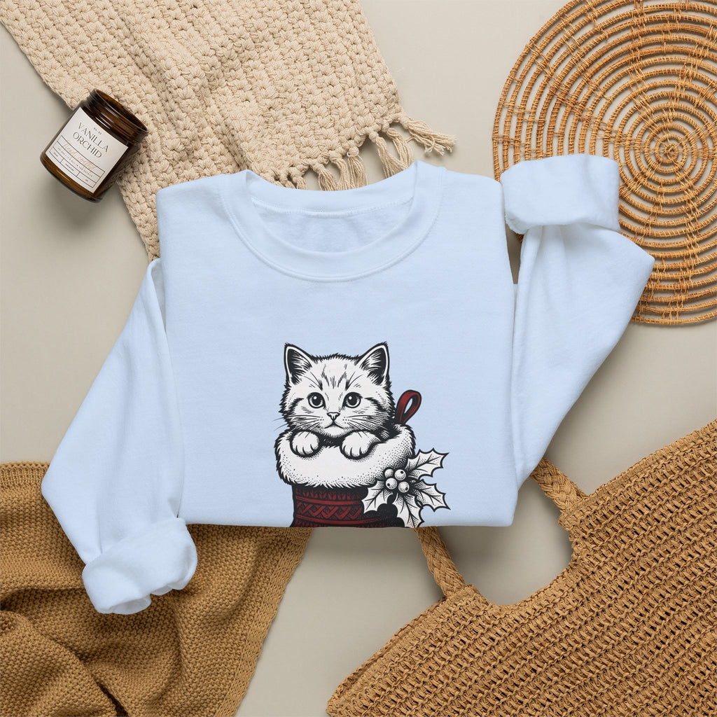 Kitten Stocking Sweatshirt Cat Christmas Gift Women Vintage Sweatshirt Christmas Stocking Sweatshirt Cat Fan Retro Sweatshirt Winter Graphic