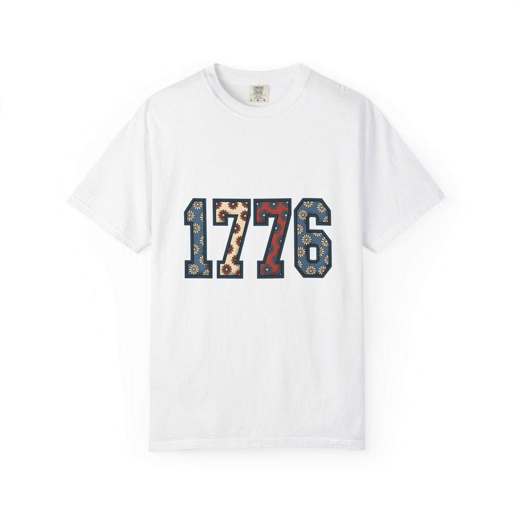 Floral Numerals T-Shirt 4th Of July Freedom Gift Women Vintage T-Shirt Number T-Shirt Independence Fan Distressed Graphic T-Shirt Retro Daisy