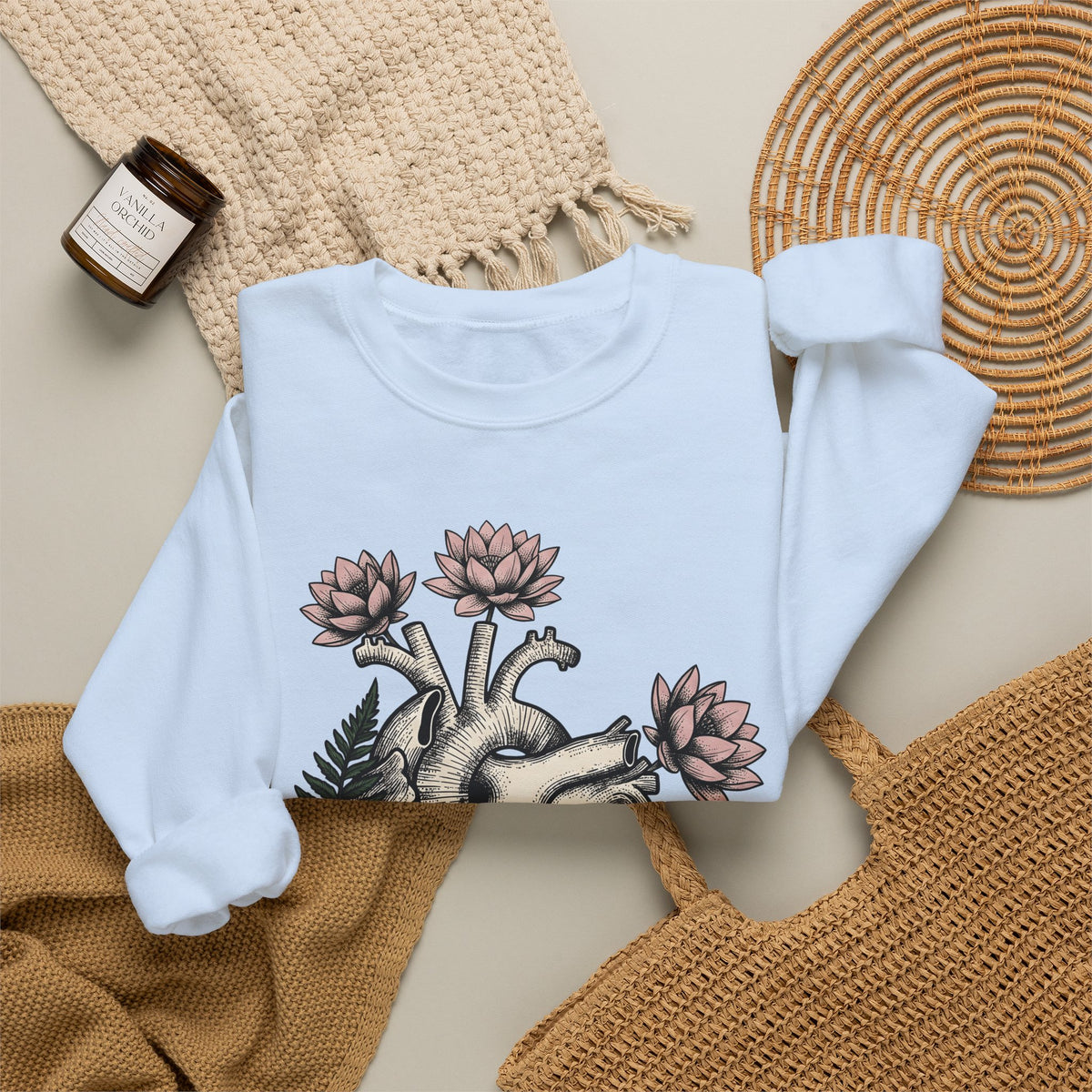 Heart Bloom Sweatshirt Boho Chic Environment Gift Women Natural Sweatshirt Flower Sweatshirt Bohemian Fan Organic Graphic Illustration Sketch Foliage