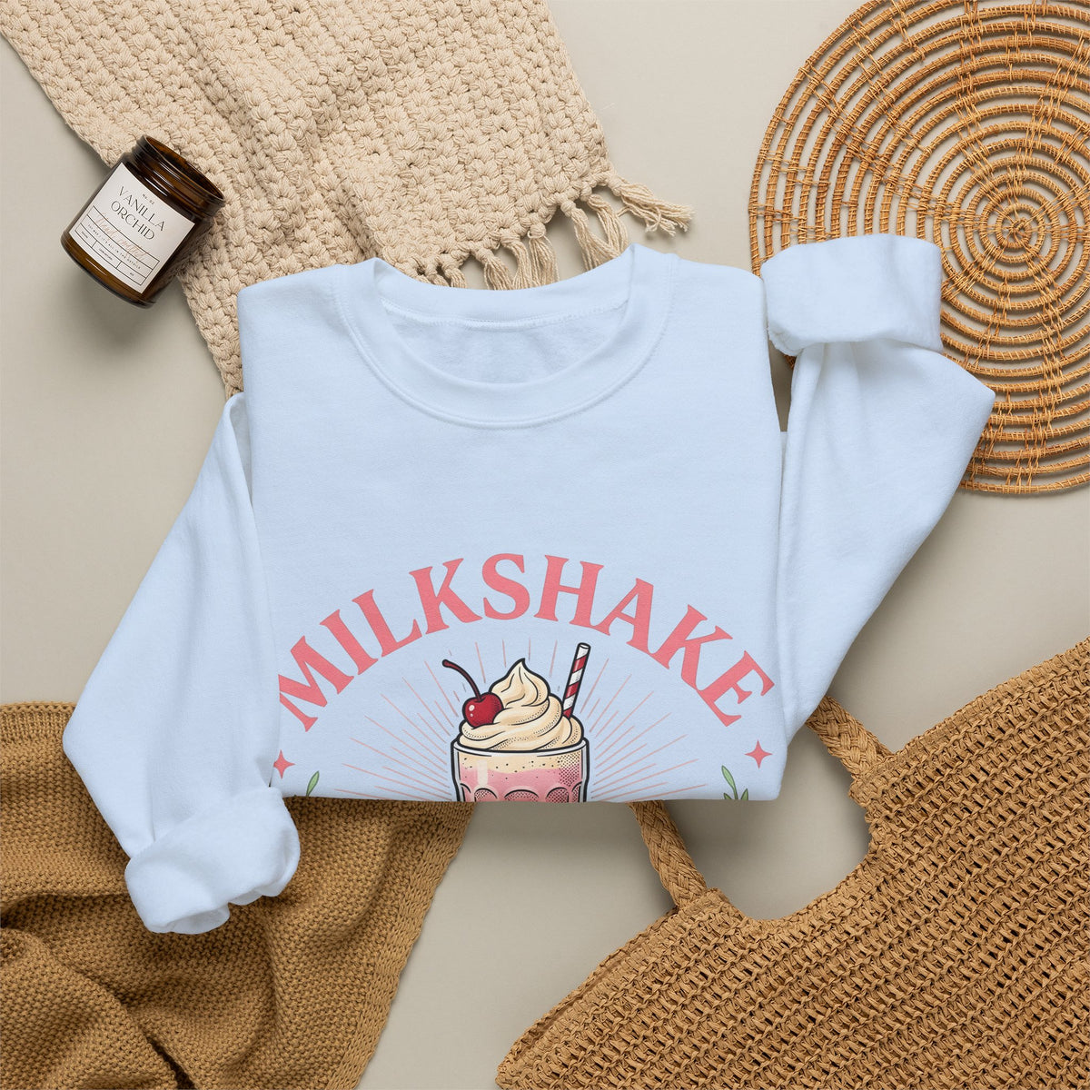 Milkshake Illustration Sweatshirt Desserts Cafe Gift Women Antique Sweatshirt Shake Sweatshirt Dessert Fan Retro Sweatshirt Coffee Graphic Vintage-Inspired