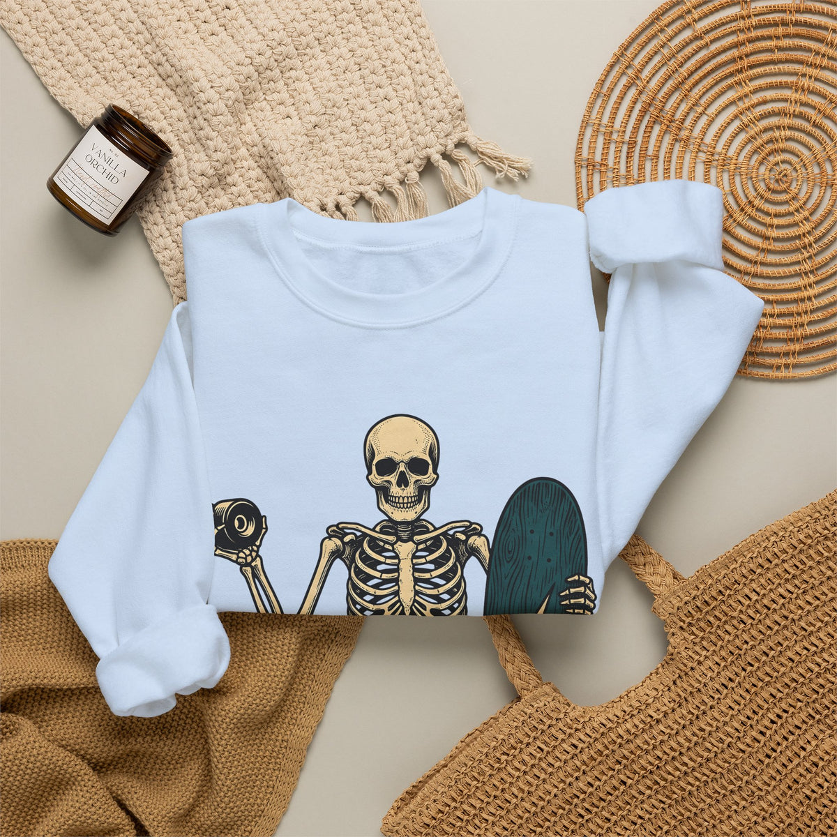 Bony Skateboarder Sweatshirt Sports Training Gift Women Line Art Sweatshirt Skateboarder Sweatshirt Athlete Enthusiast Illustration Design Workout Classic