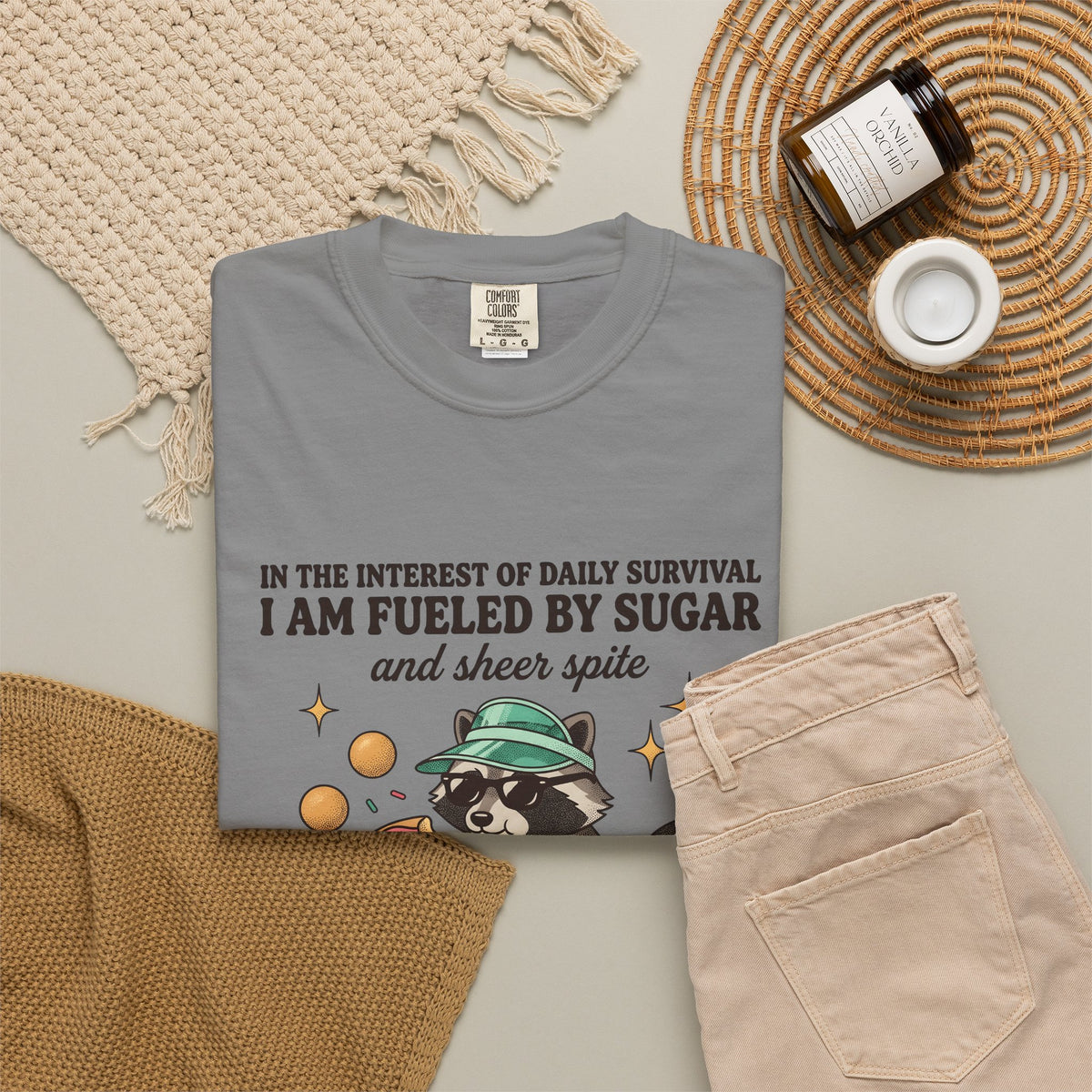 Raccoon Pastry T-Shirt Desserts Wildlife Gift Women Comic T-Shirt Pastry Chef T-Shirt Sweets Fan Cartoon T-Shirt Animal Graphic Vintage Candy Dots