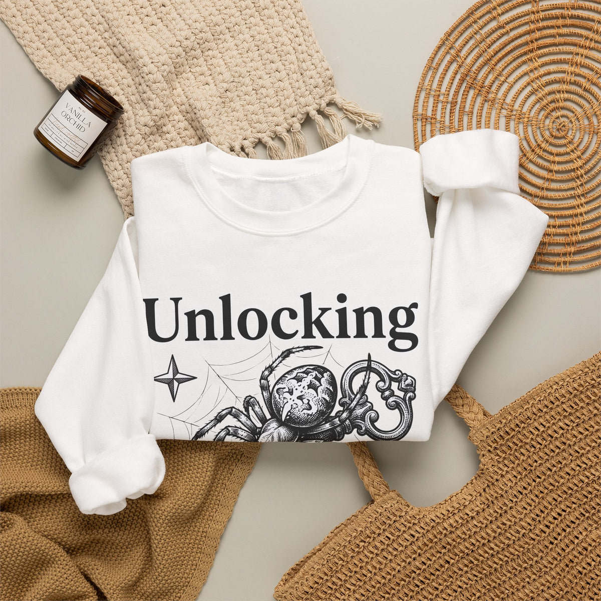 Spider Pendant Sweatshirt Halloween Magic Gift Women Spooky Sweatshirt Spider Necklace Sweatshirt Horror Fan Creepy Art Sweatshirt Mystical Graphic Sketch