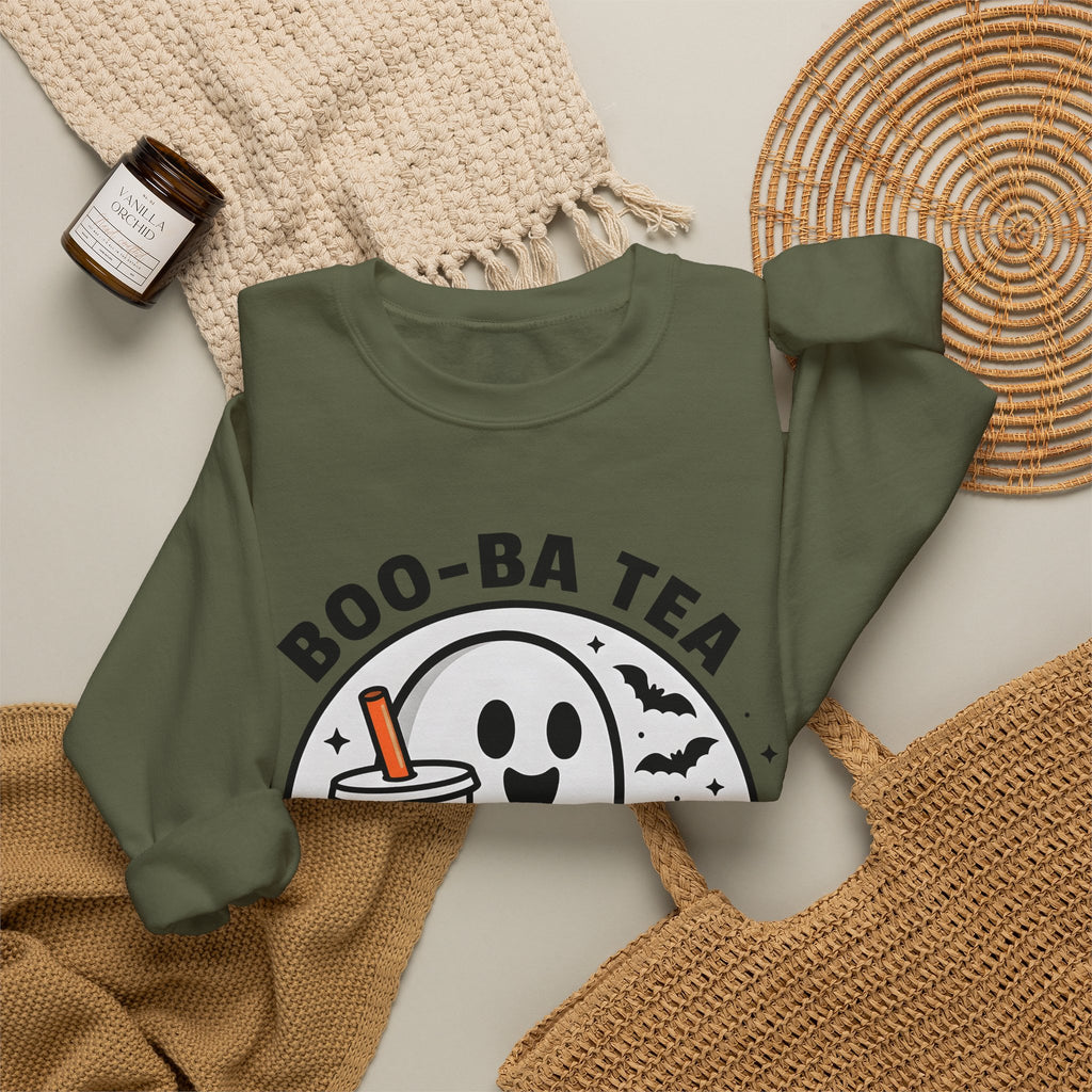 Ghost Bubble Tea Sweatshirt Halloween Cuisine Gift Women Charming Sweatshirt Boba Sweatshirt Halloween Fan Cute Sweatshirt Food Graphic Animated Bats
