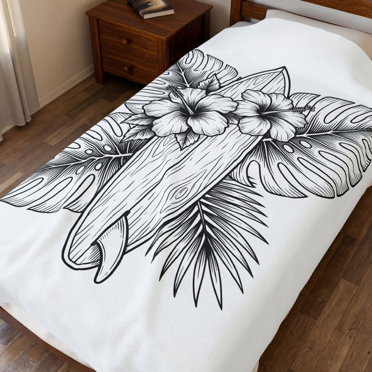 Surfboard Petals Blanket Surfing Shore Gift Women Drawing Blanket Surfboards Blanket Surfer Fan Illustration Graphic Nature Flower Blanket