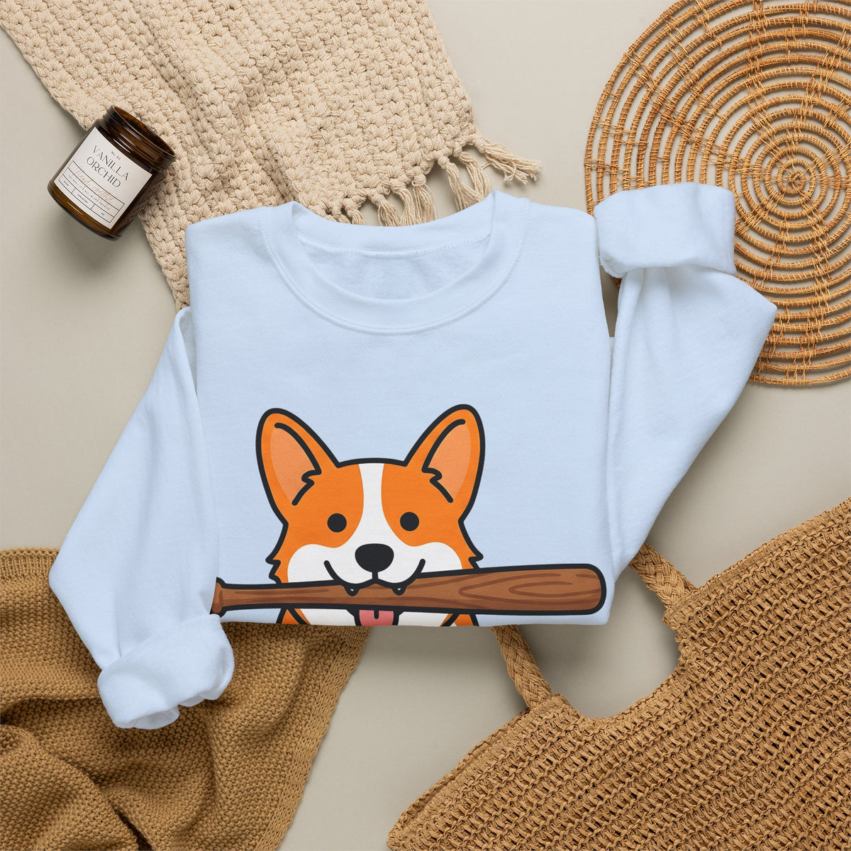 Corgi Pet Sweatshirt Dog Funny Gift Women Animation Sweatshirt Puppy Sweatshirt Dog Fan Cartoon Sweatshirt Humor Graphic Manga Bat Ball Sweatshirt