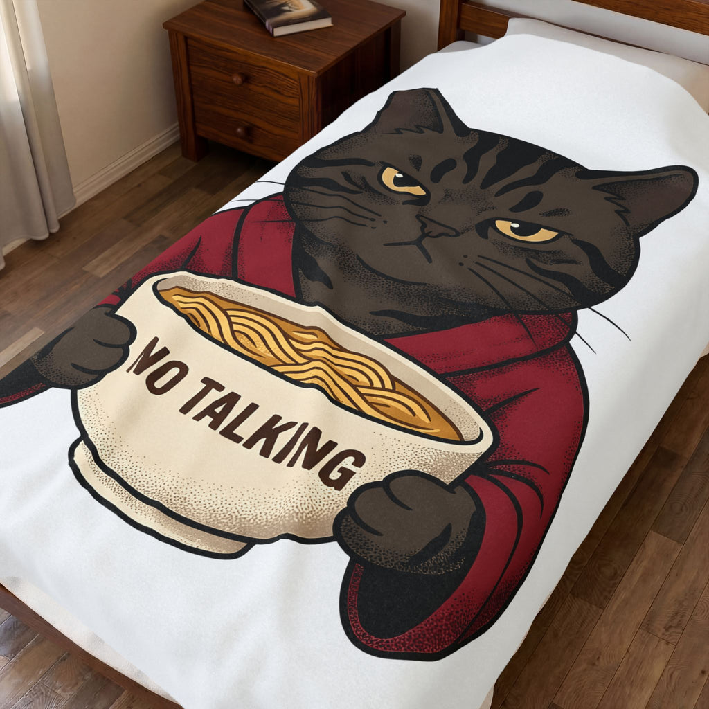 Angry Cat Blanket Cat Jokes Gift Women Comic Blanket Feline Blanket Cat Fan Cartoon Blanket Humor Graphic Retro Noodle Bowl Blanket