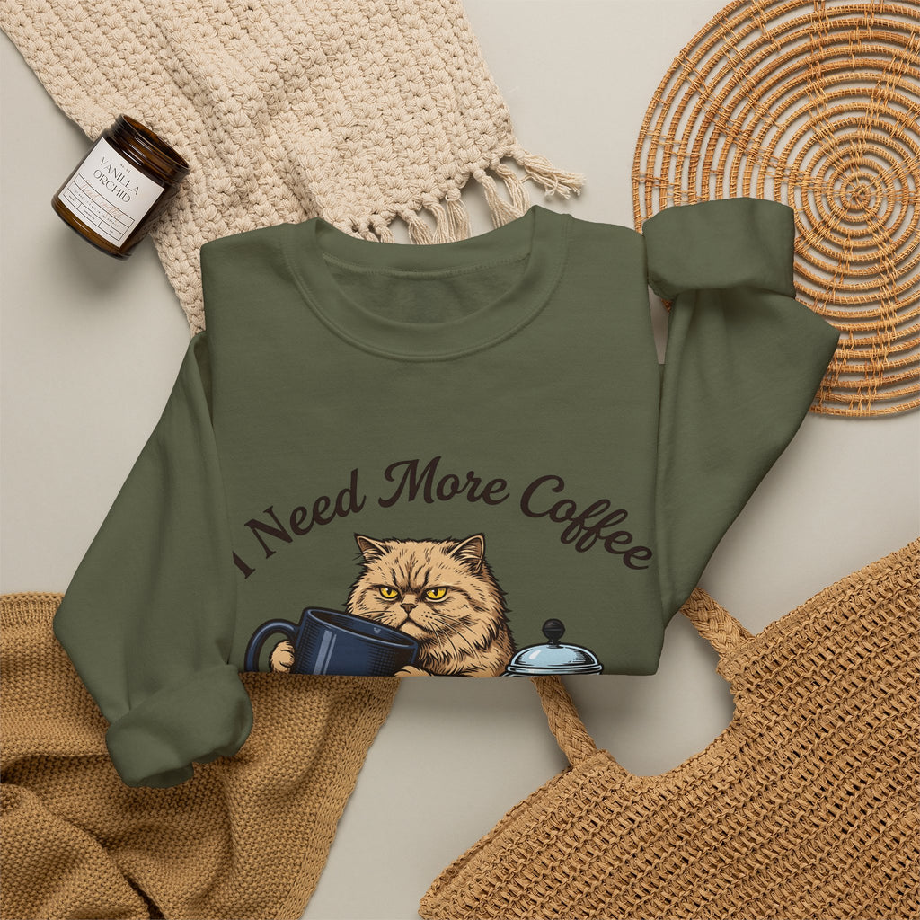Cranky Cat Sweatshirt Cat Latte Gift Women Old School Sweatshirt Grumpy Cat Sweatshirt Cat Fan Feline Sweatshirt Coffee Graphic Doodle Sweatshirt Sweatshirt