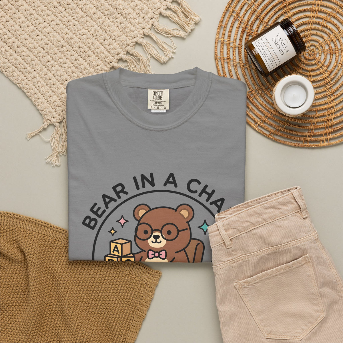 Bear Seat T-Shirt Teachers Education Gift Women Adorable T-Shirt Chair T-Shirt Educator Enthusiast Learning T-Shirt Educational Graphic Comic