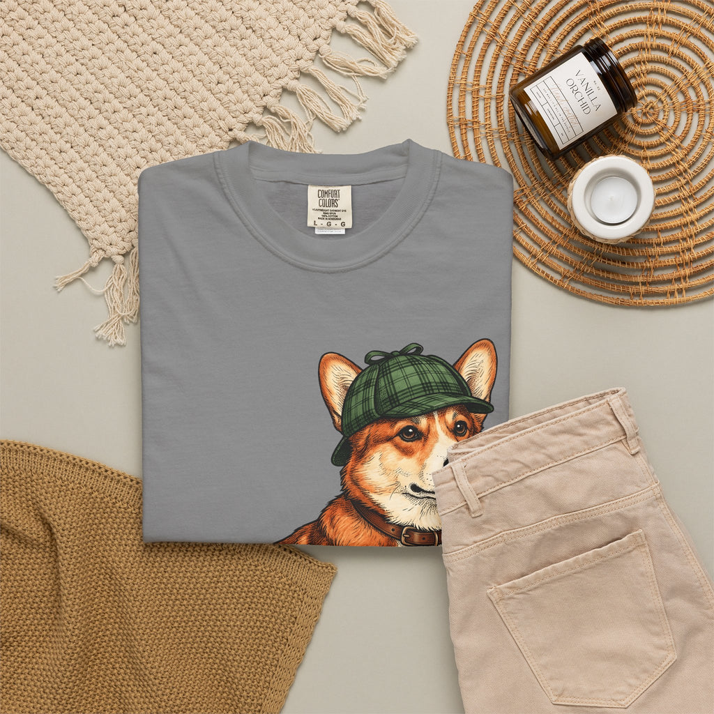 Corgi Puppy Dog Animals Gift Sketch Puppy Dog Fan Canine Doggy Retro Detective Cap T-Shirt
