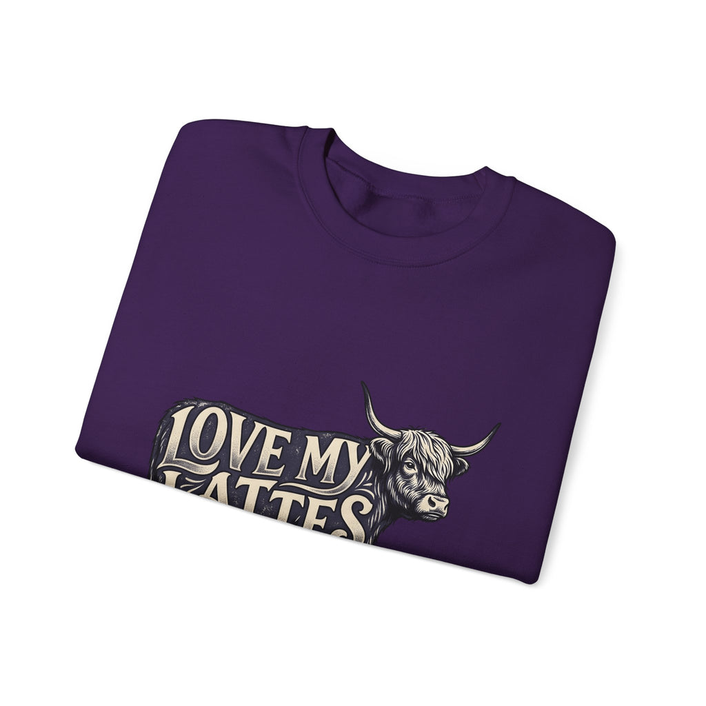 Fuzzy Cattle Sweatshirt Coffee Creatures Gift Women Classic Sweatshirt Cow Sweatshirt Coffee Fan Vintage Sweatshirt Animal Graphic Outline Latte Cup Sweatshirt
