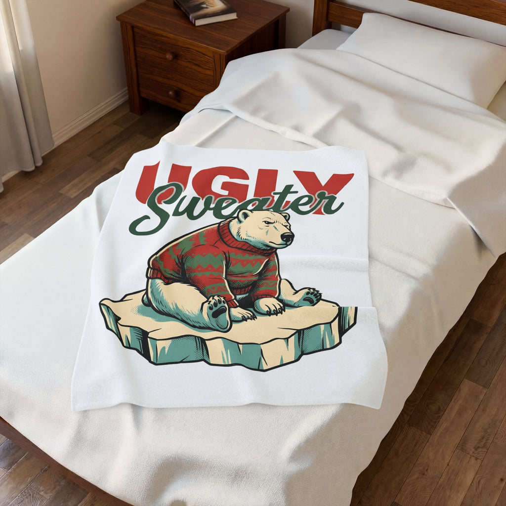 Arctic Bear Sweater Christmas Fauna Gift Nostalgic Polar Bear Xmas Fan Vintage Wildlife Doodle Blanket