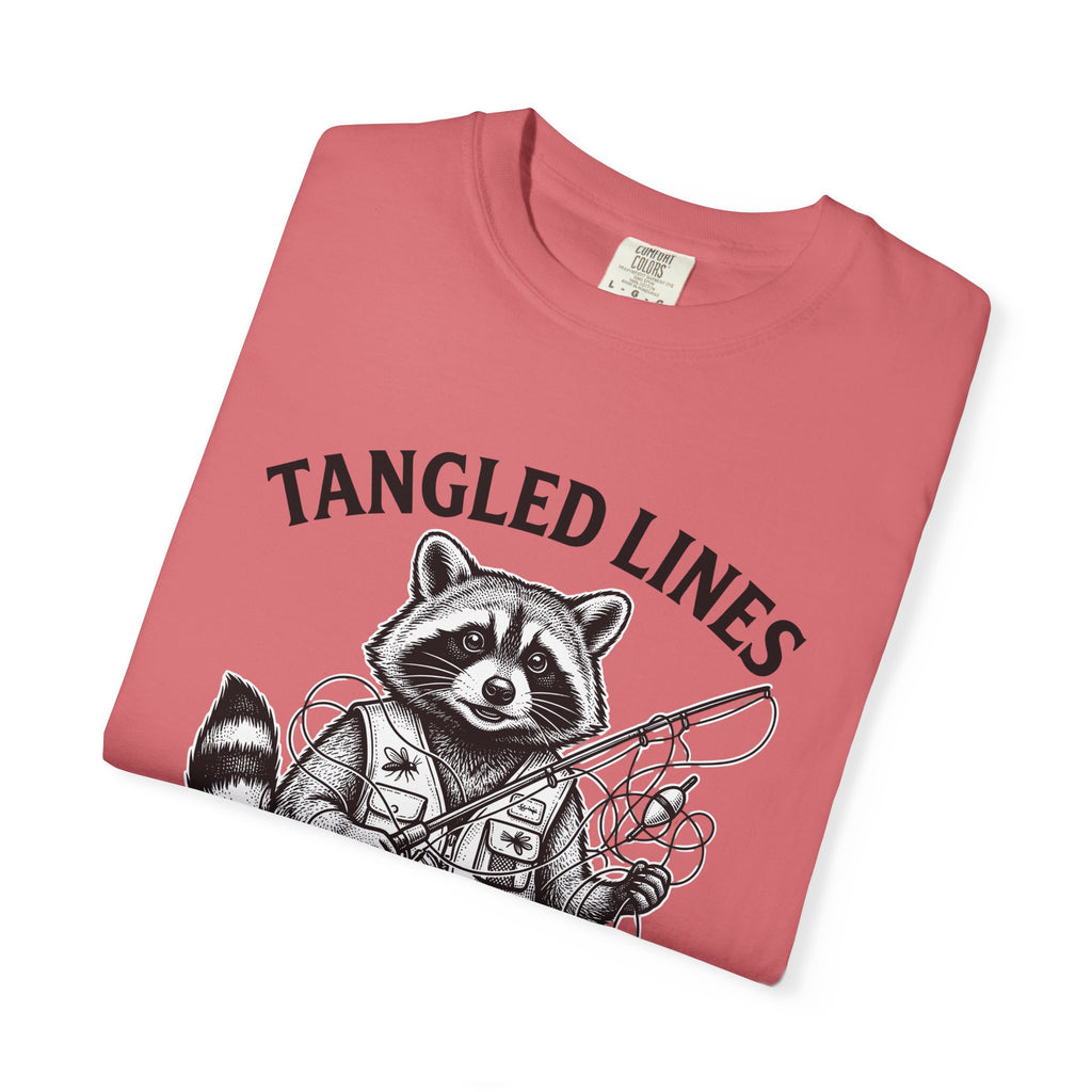 Raccoon Fisher Fishing Pets Gift Line Raccoon Angler Fan Illustrated Animal Cartoon Fishing T-Shirt