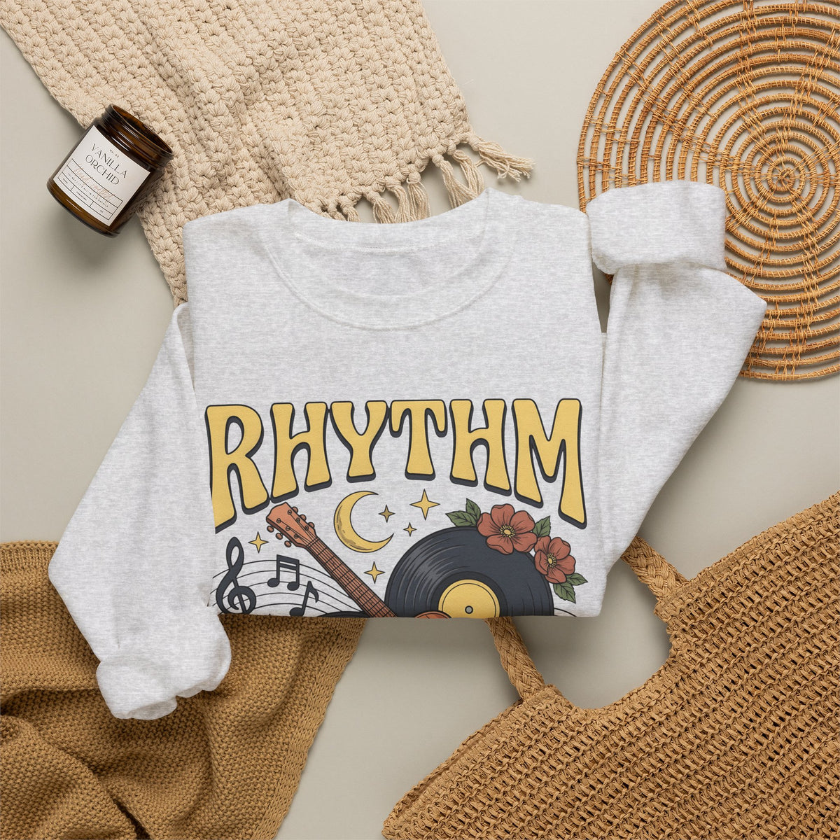 Electric Guitar Records Sweatshirt Music Bouquet Gift Women Free Spirit Sweatshirt Guitar Sweatshirt Music Fan Bohemian Sweatshirt Floral Graphic Old School