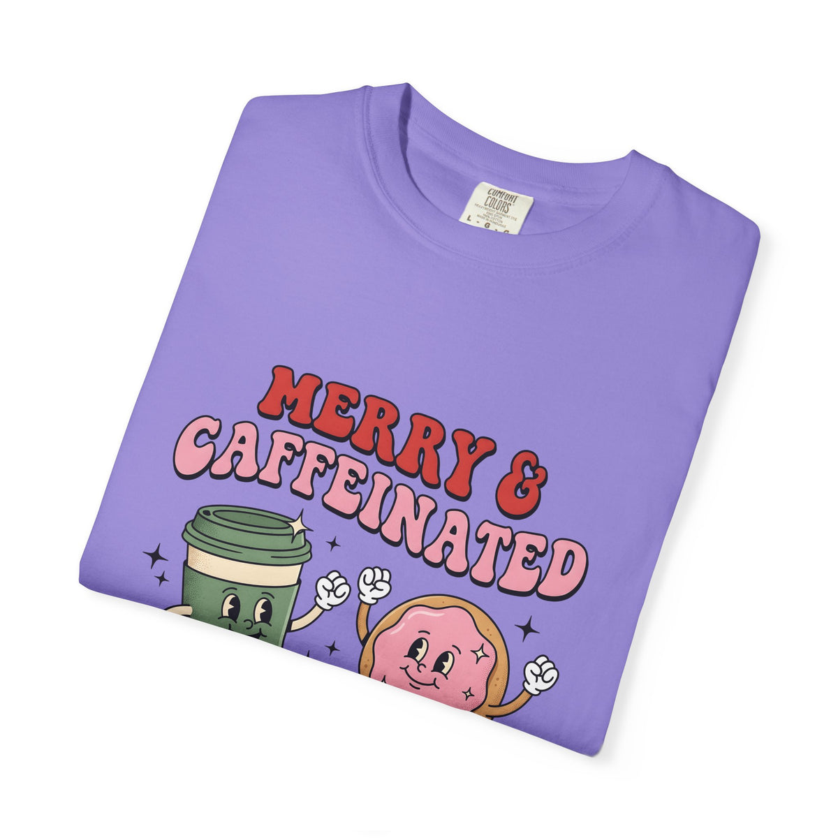 Coffee Cup Donut T-Shirt Christmas Coffee Gift Women Cartoon T-Shirt Donut T-Shirt Xmas Fan Cartoony T-Shirt Coffee Design Retro Stars T-Shirt