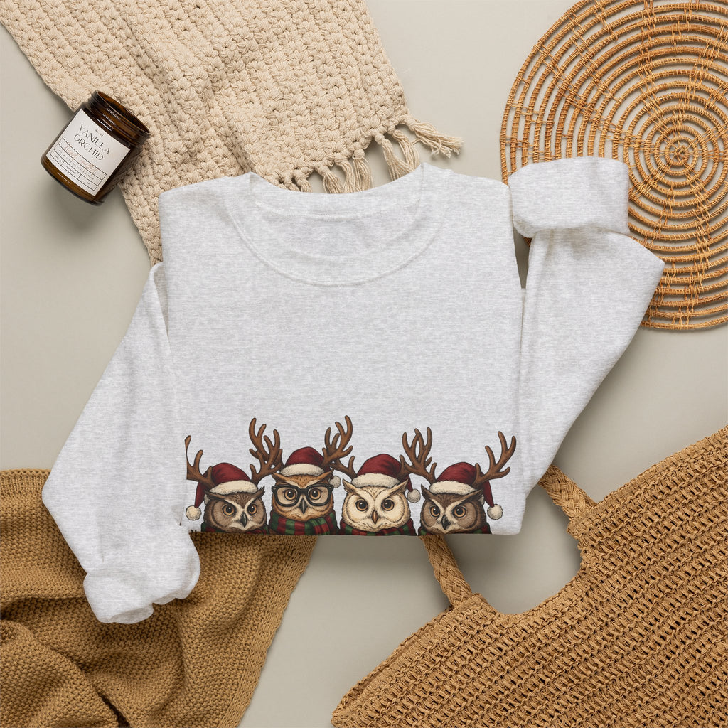Owl Pack Sweatshirt Christmas Pets Gift Women Line Art Sweatshirt Owl Sweatshirt Xmas Fan Owl Hoot Graphic Illustration Led Lights Sweatshirt