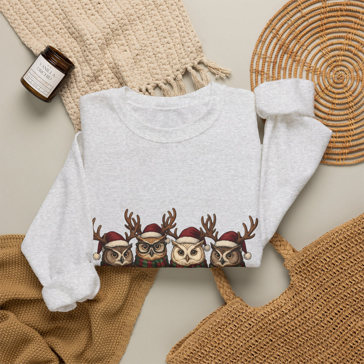 Owl Pack Sweatshirt Christmas Pets Gift Women Line Art Sweatshirt Owl Sweatshirt Xmas Fan Owl Hoot Graphic Illustration Led Lights Sweatshirt