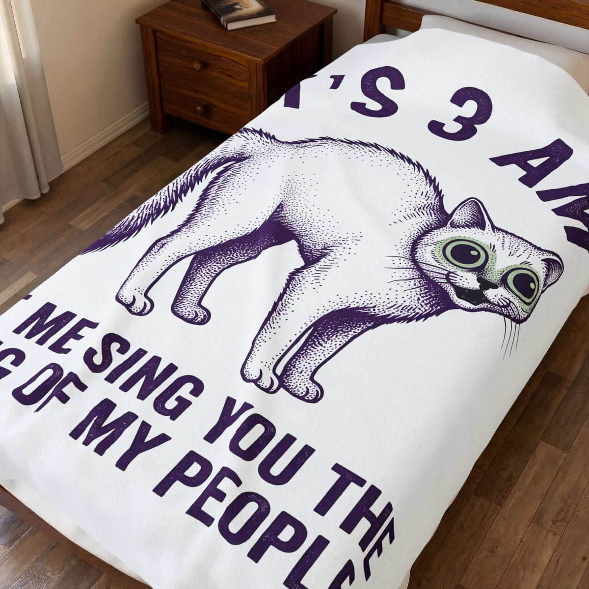 Wide Eyed Feline Blanket Cat Jokes Gift Women Hand Drawn Blanket Cat Blanket Cat Fan Illustrated Blanket Pun Graphic Cartoon Oversized Eyes Blanket