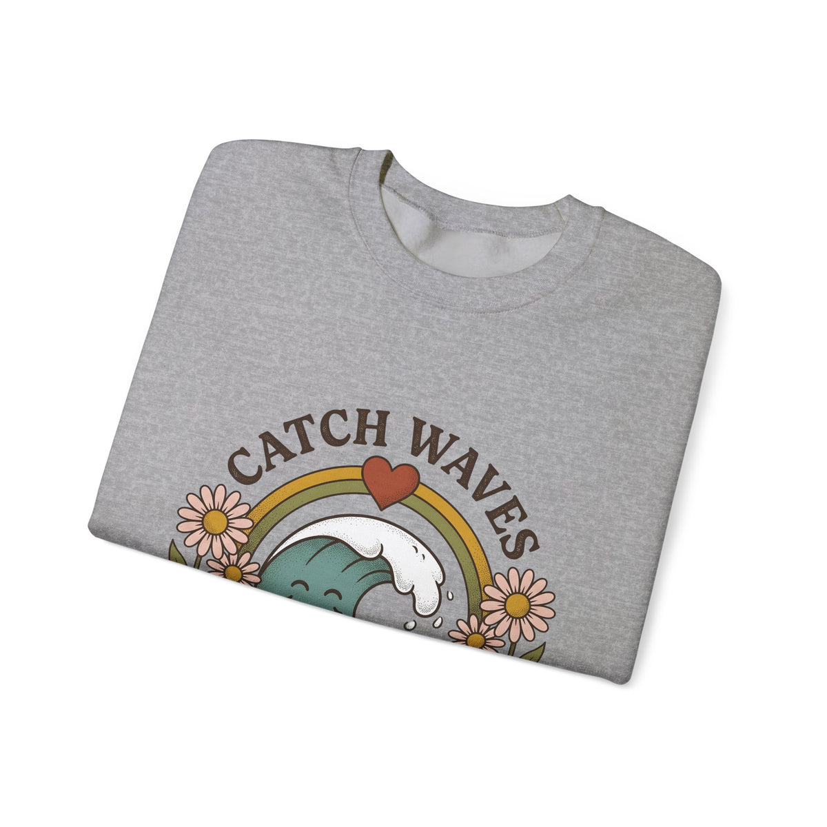 Happy Wave Sweatshirt Sports Beach Gift Women Vintage Sweatshirt Wave Sweatshirt Athlete Fan Surf Graphic Sweatshirt Hand Drawn Wildflowers Sweatshirt