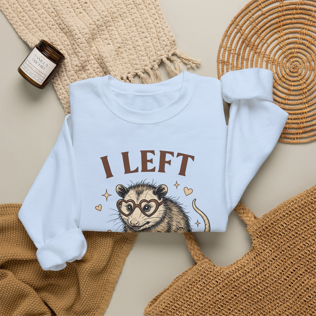 Opossum Glasses Sweatshirt Possum Cuisine Gift Women Sketch Sweatshirt Eyeglasses Sweatshirt Opossum Fan Drawing Design Retro Slice Sweatshirt