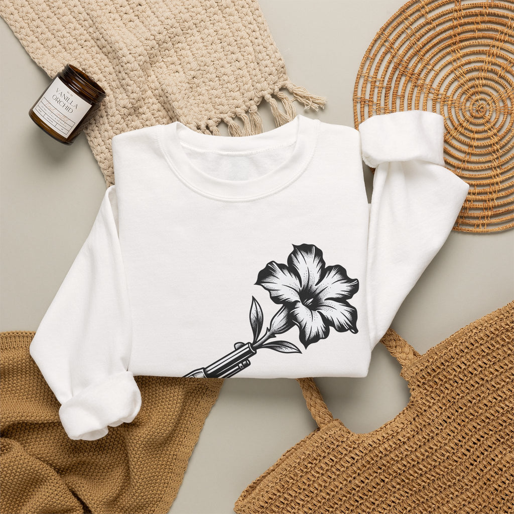 Revolver Flower Sweatshirt Cowgirl Western Gift Women Tattoo Sweatshirt Gunflower Sweatshirt Rodeo Fan Traditional Sweatshirt Country Graphic Vintage Hibiscus