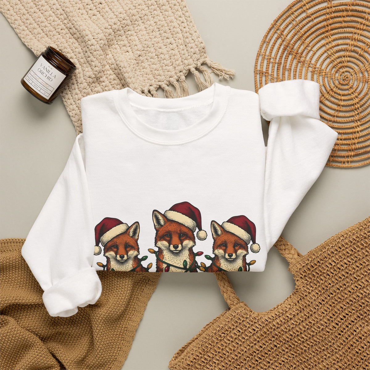 Fox Pack Sweatshirt Christmas Critters Gift Women Cartoon Sweatshirt Foxes Sweatshirt