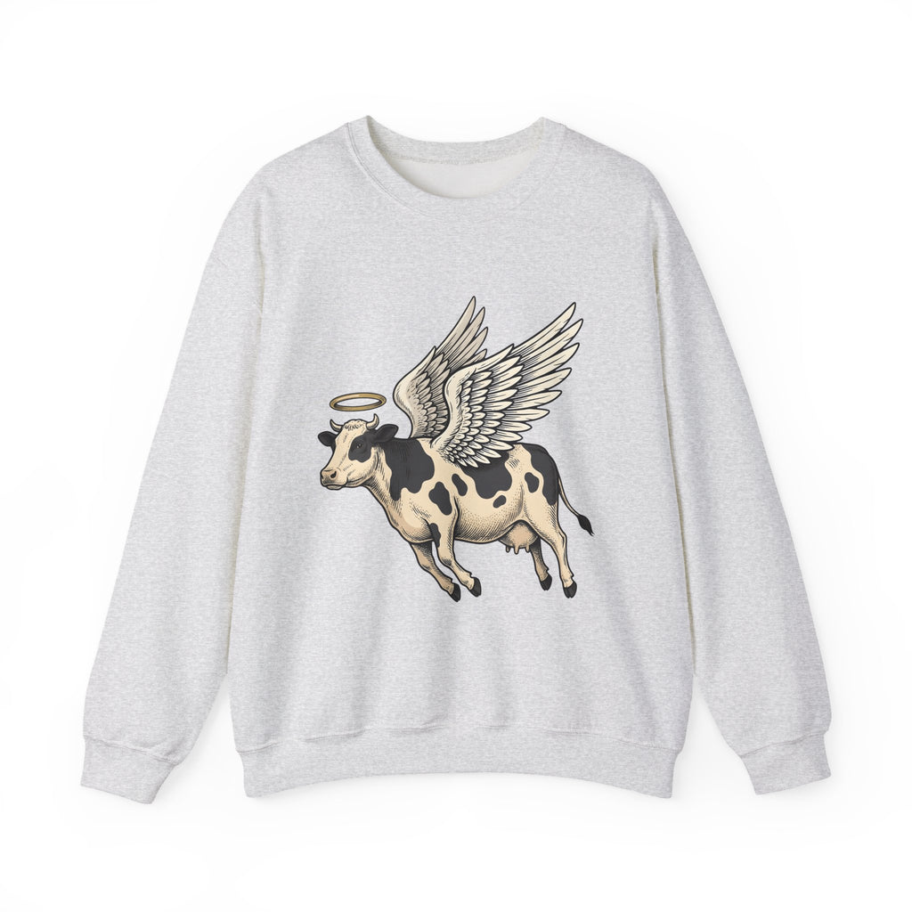 Flying Cow Sweatshirt Funny Pet Gift Women Retro Sweatshirt Cowboy Sweatshirt Humor Fan Vintage Sweatshirt Animal Graphic Sketch Halo Sweatshirt