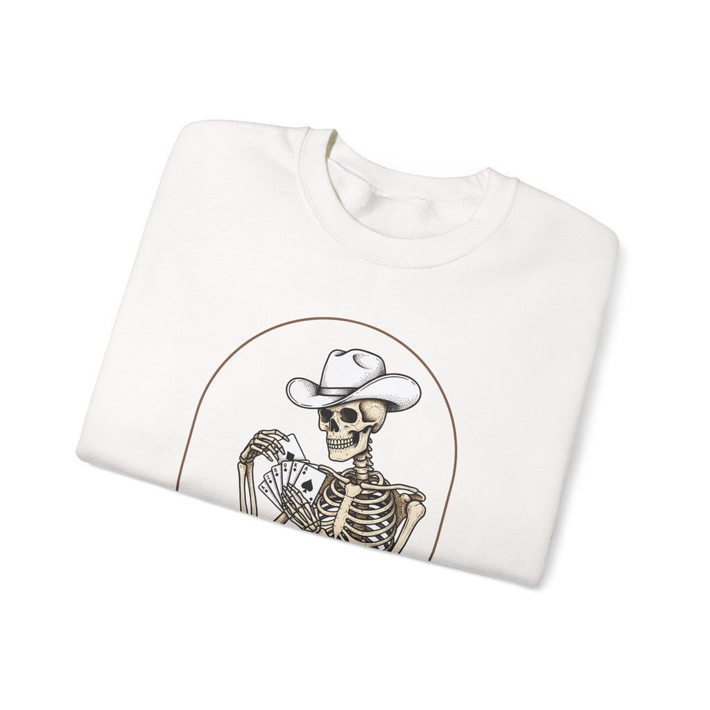 Skeleton Rancher Sweatshirt Halloween Cowboy Gear Gift Women Shabby Chic Sweatshirt Skeleton Sweatshirt Horror Fan Distressed Graphic Sweatshirt Doodle Card