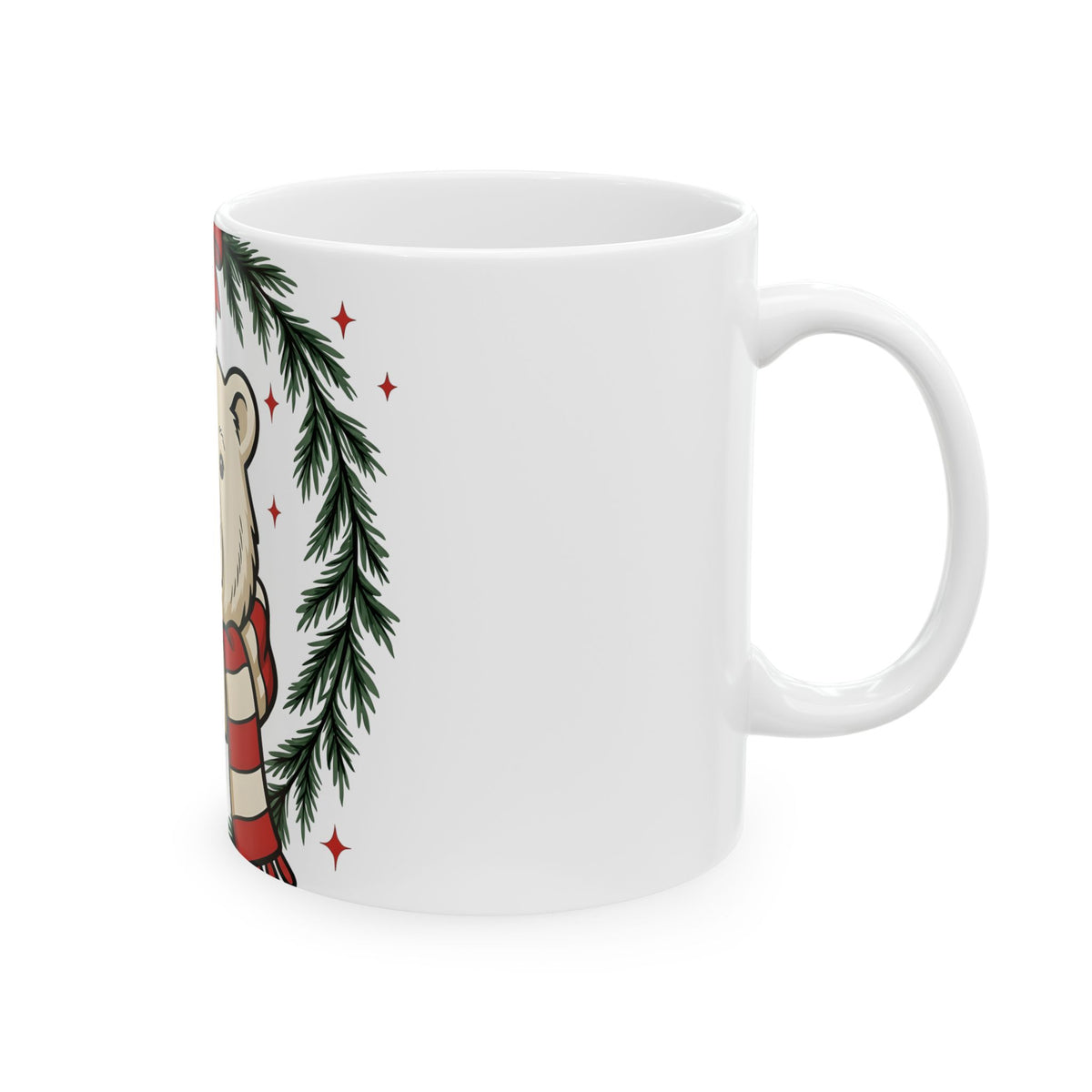 Arctic Bear Mug Christmas Wildlife Gift Women Comic Mug Polar Bear Mug Xmas Fan Cartoon Mug Animal Graphic Sketch Garland Mug