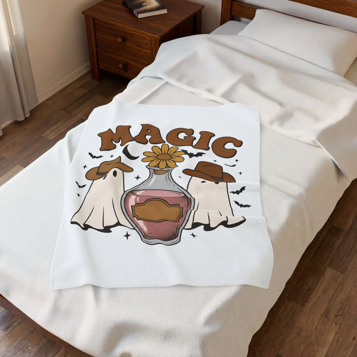 Cowboy Ghosts Blanket Halloween Witchcraft Gift Women Vintage Blanket Specters Blanket Horror Fan Occult Graphic Blanket Retro Potion Bottle Blanket
