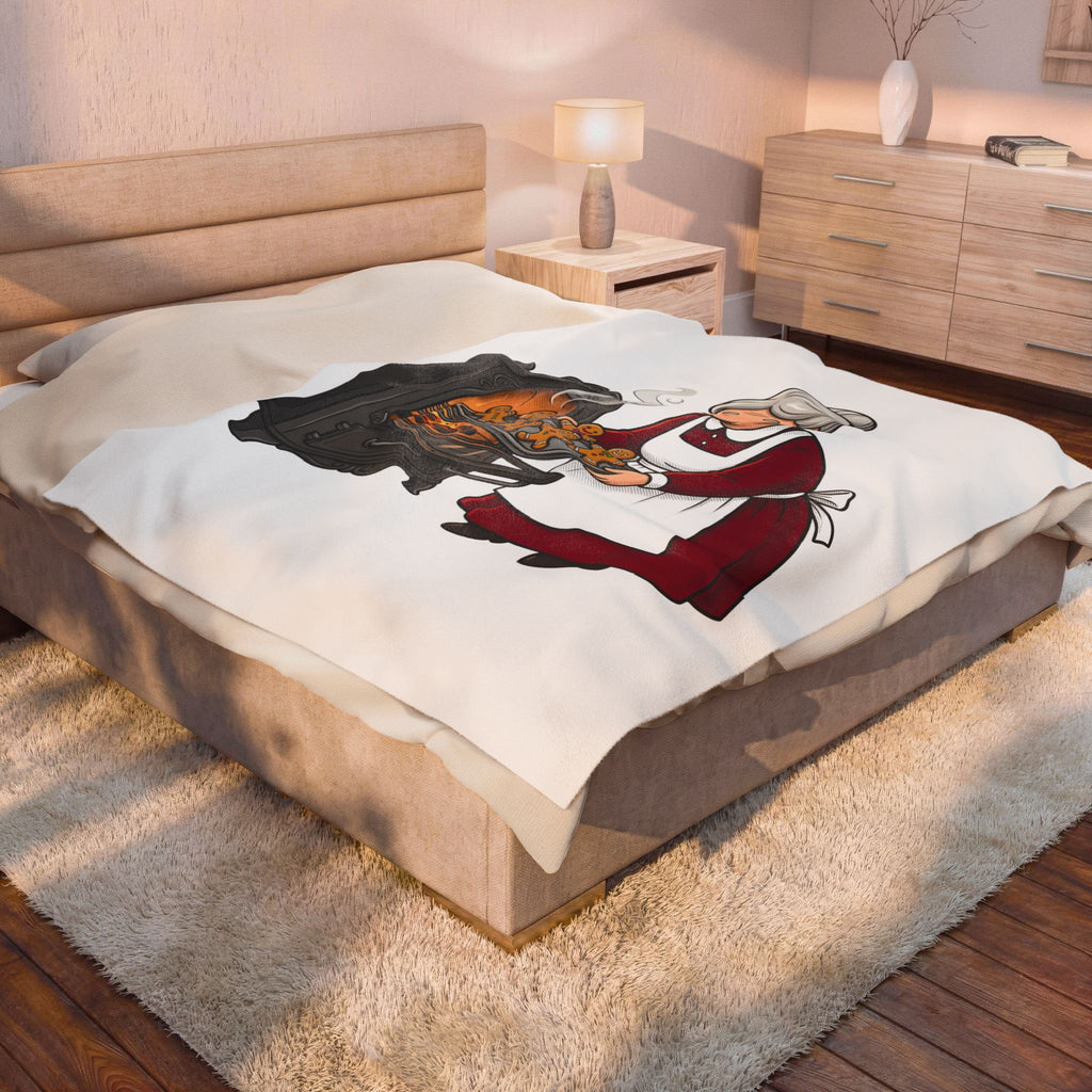 Grandmother Baking Blanket Christmas Sweets Gift Women Animated Blanket Granny Baking Blanket Holiday Fan Cartoon Blanket Dessert Graphic Old