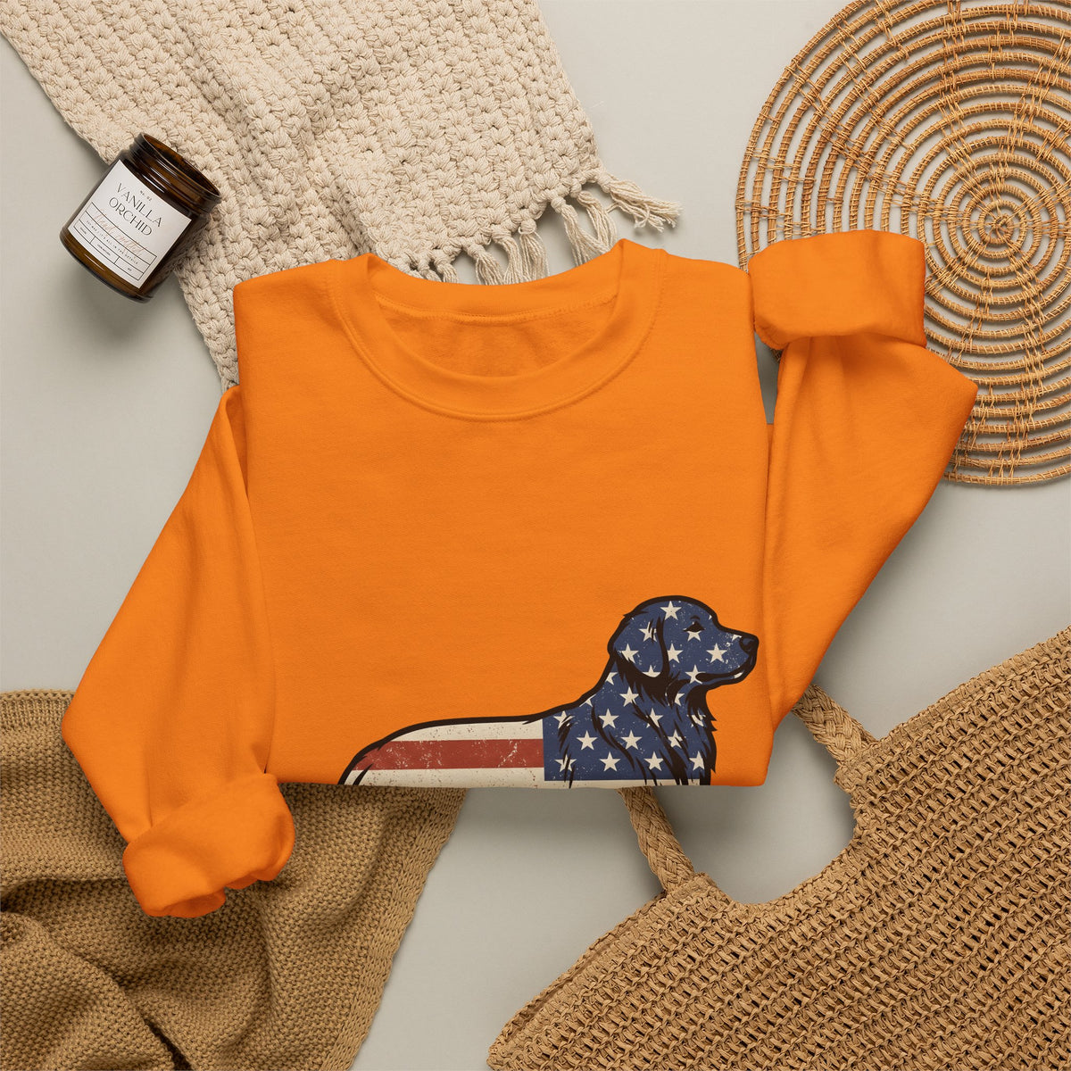 Golden Retriever Sweatshirt 4th Of July Pets Gift Women Retro Sweatshirt Dog Sweatshirt Independence Day Fan Vintage Sweatshirt Animal Graphic Sketch Usa Flag
