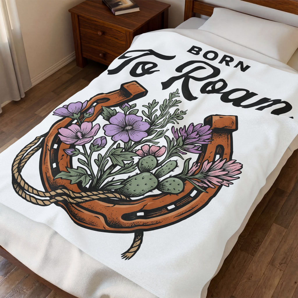 Horseshoe Flowers Blanket Cowgirl Western Gift Women Boho Blanket Horseshoe Blanket Rodeo Fan Hippie Blanket Country Graphic Vintage Cactus Blanket