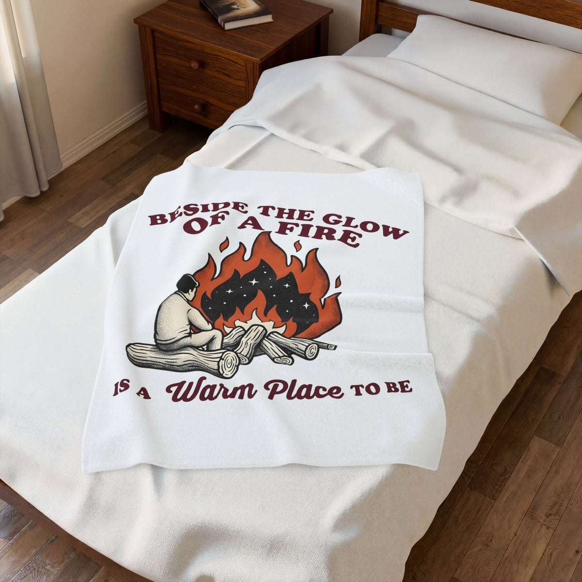 Campfire View Blanket Camping Adventure Gift Women Line Art Blanket Bonfire Blanket Camper Fan Minimalist Blanket Exploration Graphic Cartoon