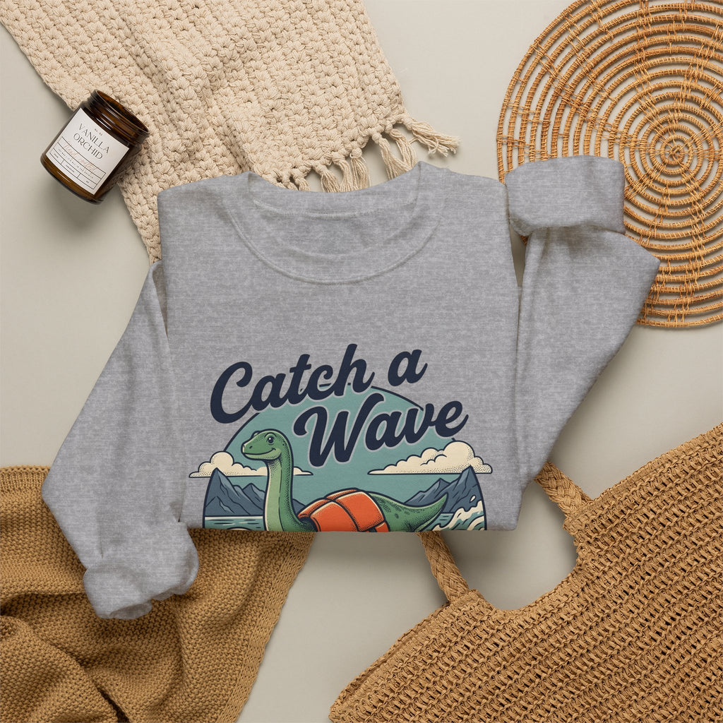 Surfing Dinosaur Sweatshirt Sports Surfing Gift Women Vintage Sweatshirt Dinosaur Sweatshirt Athlete Fan Retro Illustration Waves Sweatshirt