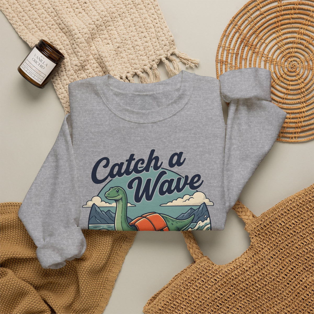Surfing Dinosaur Sweatshirt Sports Surfing Gift Women Vintage Sweatshirt Dinosaur Sweatshirt Athlete Fan Retro Illustration Waves Sweatshirt