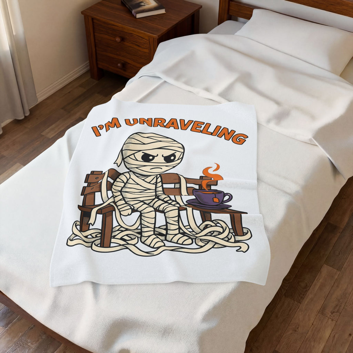 Mummy Halloween Joke Gift Comic Wrap Horror Fan Cartoon Pun Retro Teacup Blanket