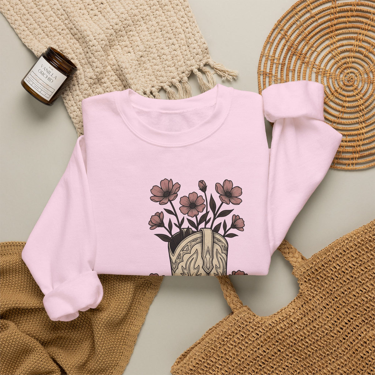 Leather Boot Sweatshirt Moms Ranch Gift Women Southwestern Sweatshirt Boot Sweatshirt Mom Enthusiast Western Sweatshirt Farmhouse Graphic Sketch Bouquet Sweatshirt
