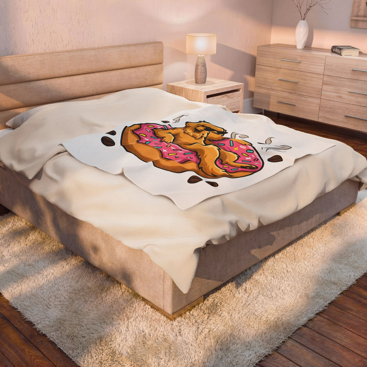Golden Retriever Doughnut Blanket Dog Morning Meal Gift Women Caricature Blanket Donut Blanket Dog Fan Cartoon Blanket Breakfast Graphic Pop Art