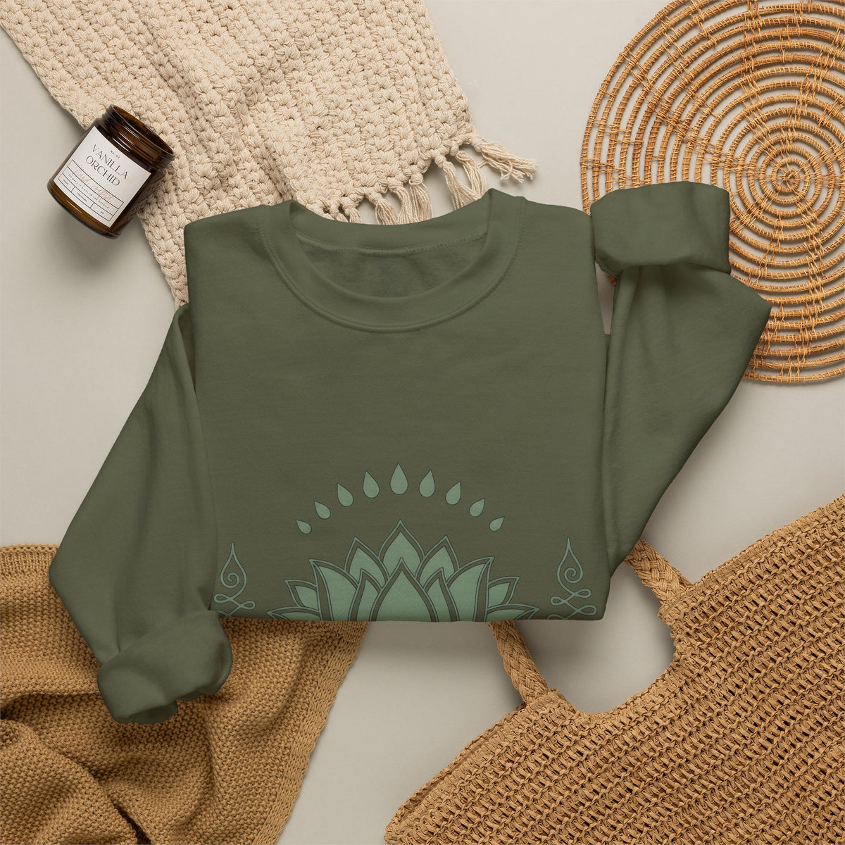 Lotus Blossom Sweatshirt Boho Chic Meditation Gift Women Sketch Sweatshirt Waterlily Sweatshirt Hippie Enthusiast Drawing Design Simple Sacred Geometry