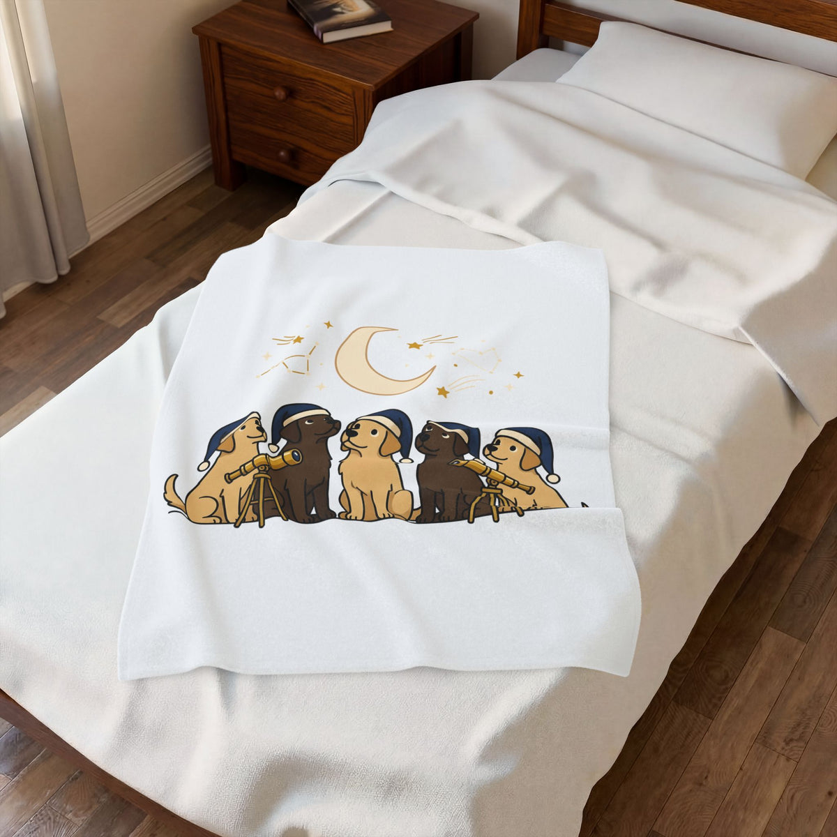 Labrador Pups Blanket Dog Stargazing Gift Women Adorable Cartoon Blanket Puppy Blanket Dog Fan Cute Blanket Astronomy Graphic Clean Binoculars