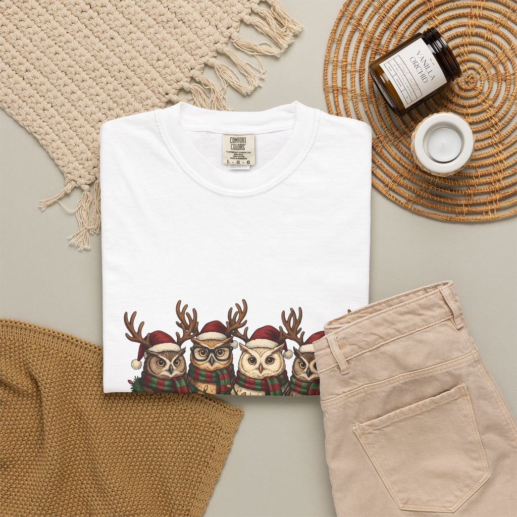 Owl Pack T-Shirt Christmas Pets Gift Women Line Art T-Shirt Owl T-Shirt Xmas Fan Owl Hoot Graphic Illustration Led Lights T-Shirt