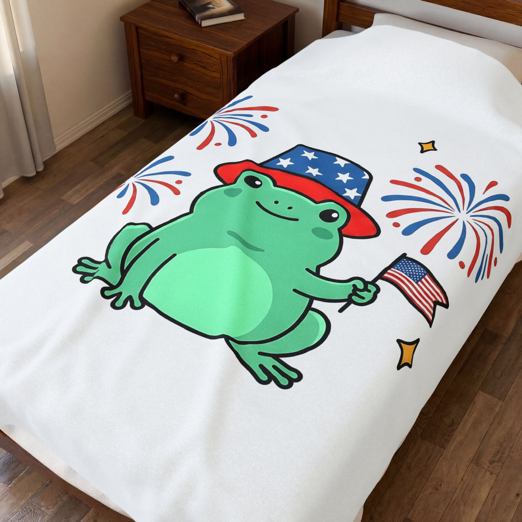 Usa Frog Blanket America/4th Of July Wildlife Gift Women Kawaii Blanket Toad Blanket Patriotic Fan Cute Blanket Animal Graphic Comic Sparkler
