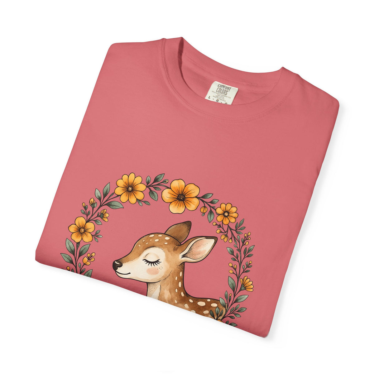 Fawn Boho Chic Forest Gift Sketch Deer Bohemian Fan Drawing Woods Pastel Flower Crown T-Shirt