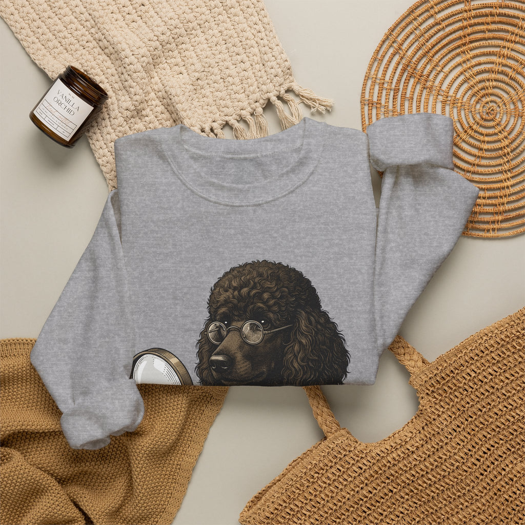 Poodle Detective Sweatshirt Dog Humor Gift Women Vintage Sweatshirt Dog Detective Sweatshirt Dog Fan Canine Comic Graphic Sweatshirt Hand Drawn Magnifying