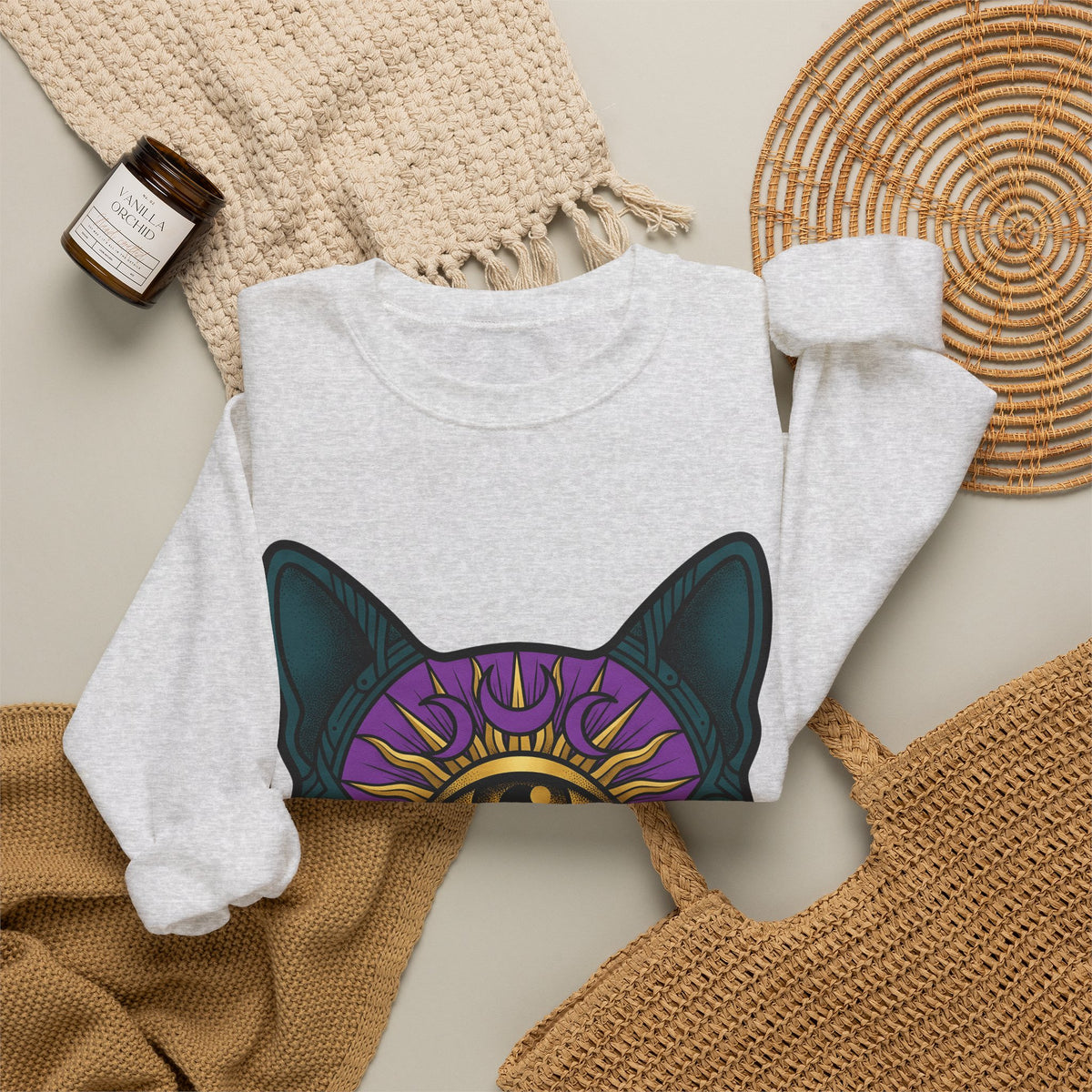 Cat Head Sweatshirt Cat Occult Gift Women Surreal Sweatshirt Kitty Sweatshirt Feline Fan Abstract Sweatshirt Mystical Graphic Tribal Jewels Sweatshirt