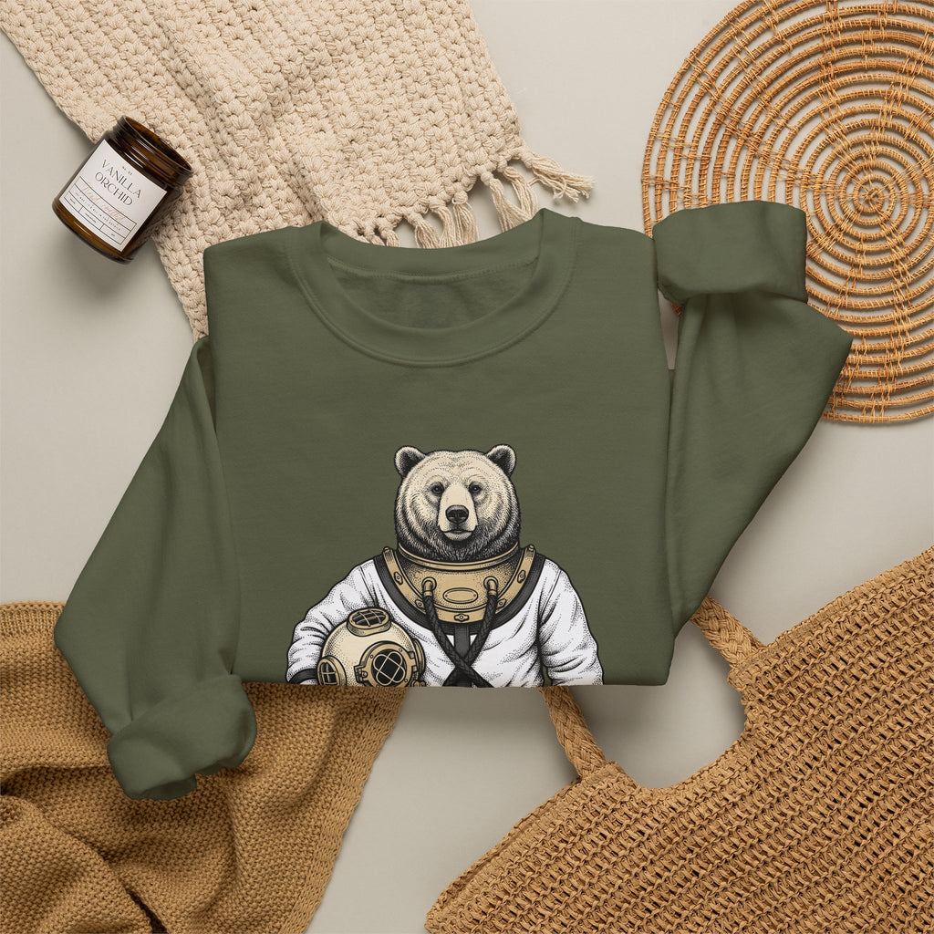 Bear Snorkeling Sweatshirt Funny Nature Gift Women Classic Sweatshirt Grizzly Sweatshirt Humor Fan Vintage Sweatshirt Wildlife Graphic Ink Diving Helmet Sweatshirt